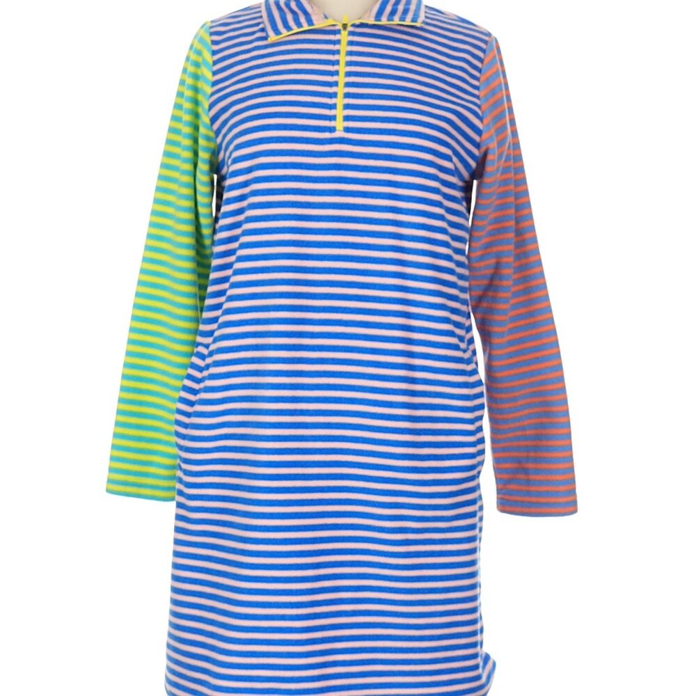 Lands' End Striped Color Block Pullover Fleece 1/4 Zip Dress Robe Cover Up 2X